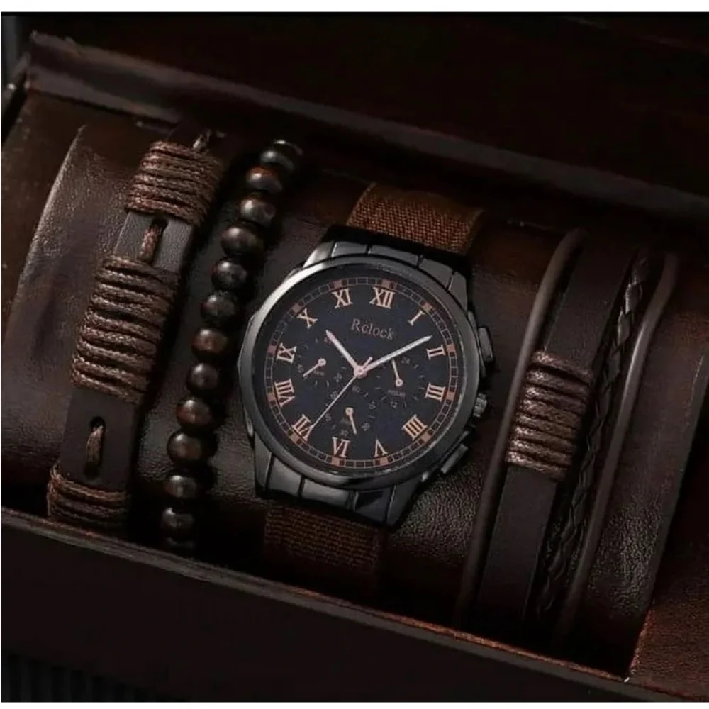 Men’s Watch Set Brown canvas band NEW